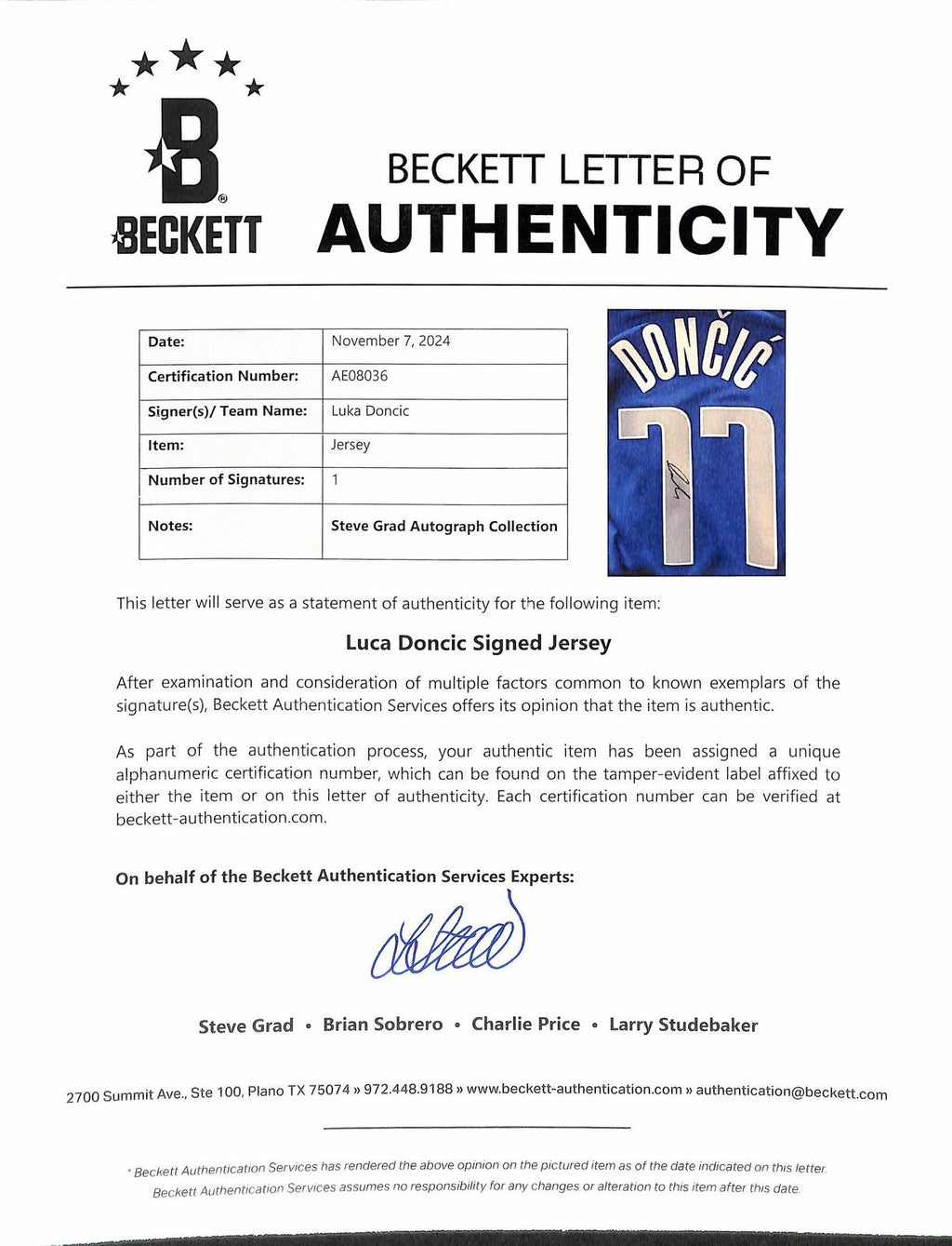 Luka Doncic Signed Dallas Mavericks Blue Jersey Beckett LOA3