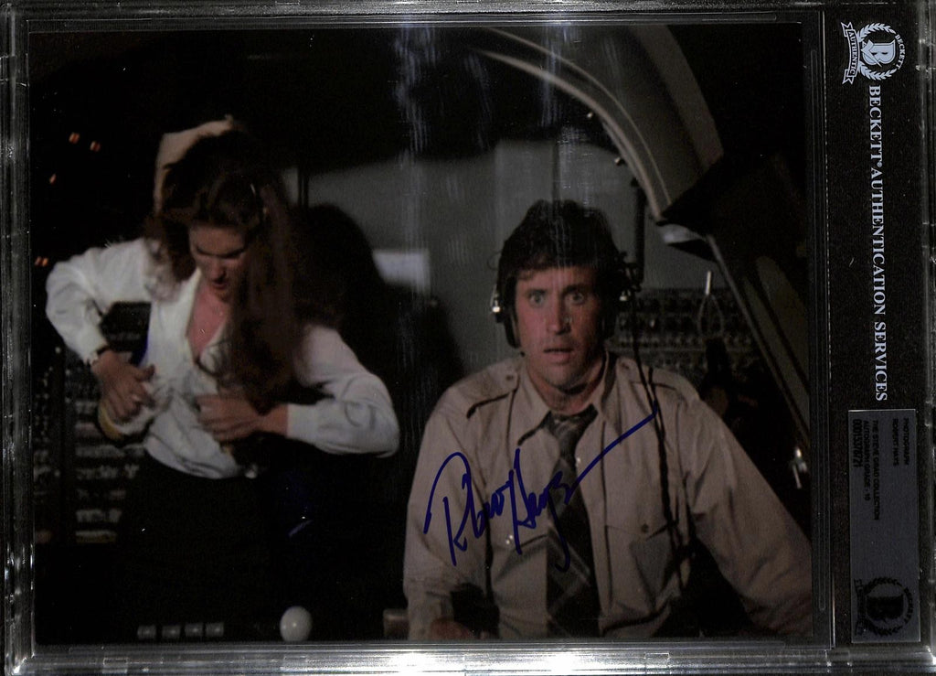 Robert Hays signed Airplane! cockpit 8x10 photo Beckett slabbed0