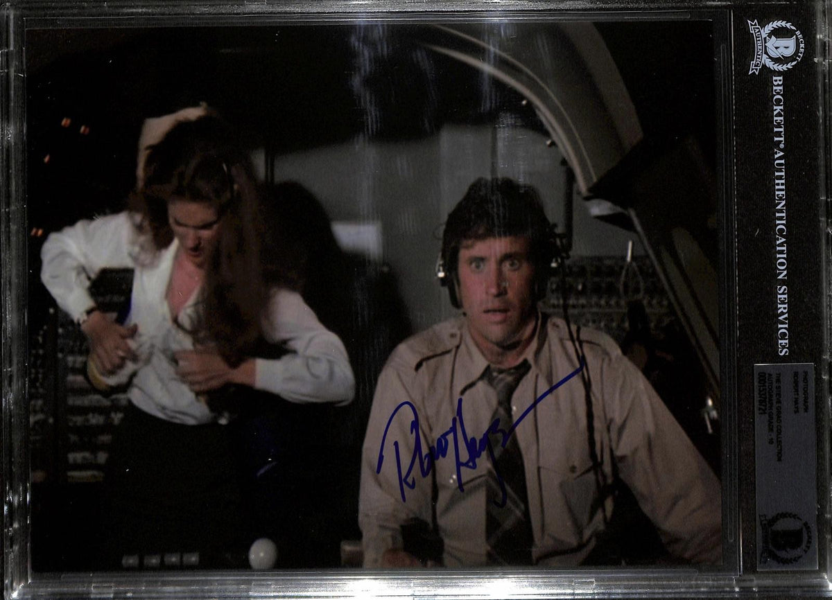 Robert Hays signed Airplane! cockpit 8x10 photo Beckett slabbed0