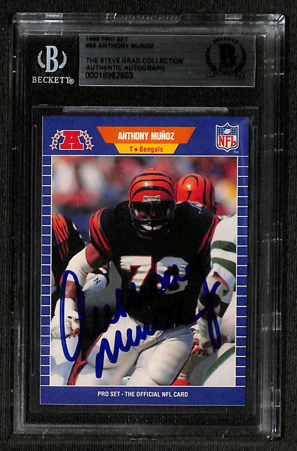 Anthony Munoz Signed 1989 Pro Set Bengals Card Beckett Auto0