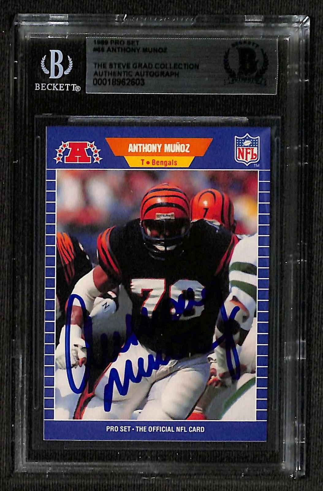 Anthony Munoz Signed 1989 Pro Set Bengals Card Beckett Auto0