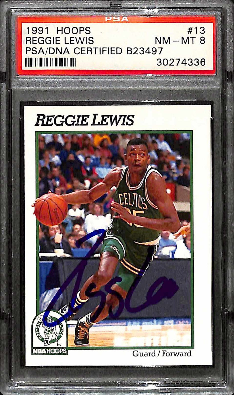 Reggie Lewis Signed 1991 Hoops Celtics Trading Card PSA PSA/DNA NM-MT 80