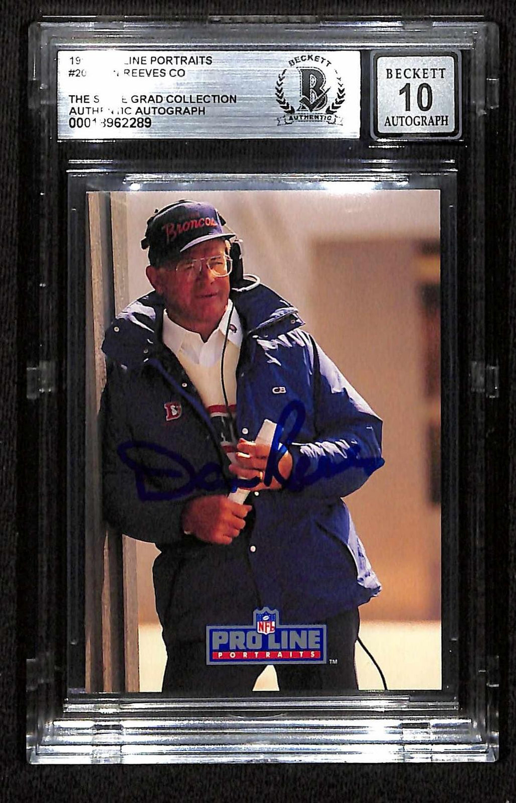 Dan Reeves Signed 1991 Pro Line Portraits Broncos Card BAS Auto 100