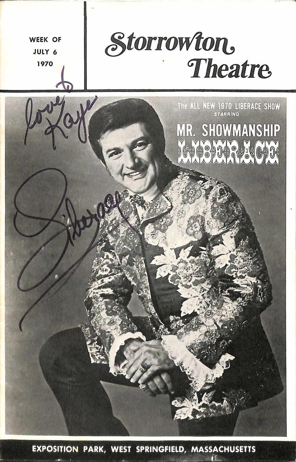 Liberace Signed 1970 Storrowton Theatre Program Beckett Authenticated0