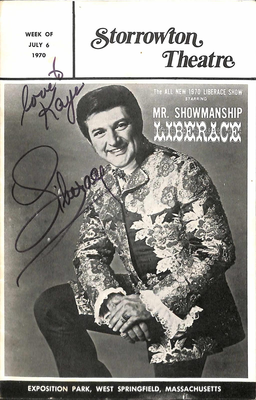 Liberace Signed 1970 Storrowton Theatre Program Beckett Authenticated0