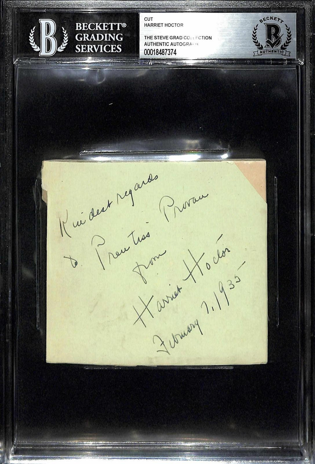 Harriet Hoctor Dancer & Actress Signed Autograph Cut Beckett Slabbed0