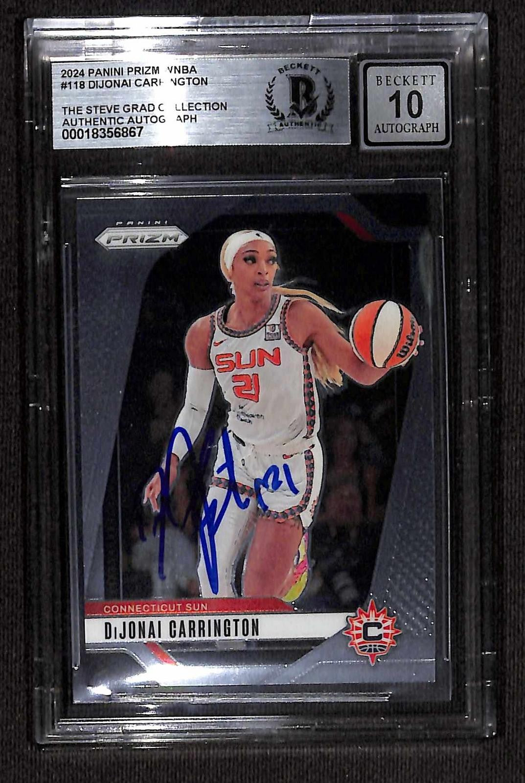 Dijonai Carrington Signed 2024 Panini Prizm Card BAS Auto 100