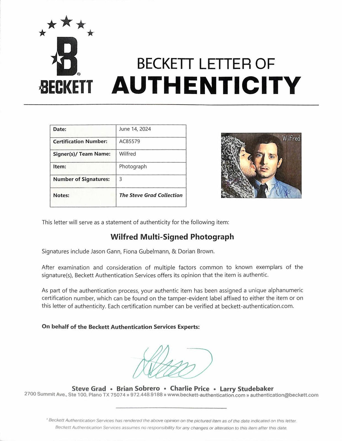 Wilfred Cast x 3 Signed 11x14 Photograph BECKETT1