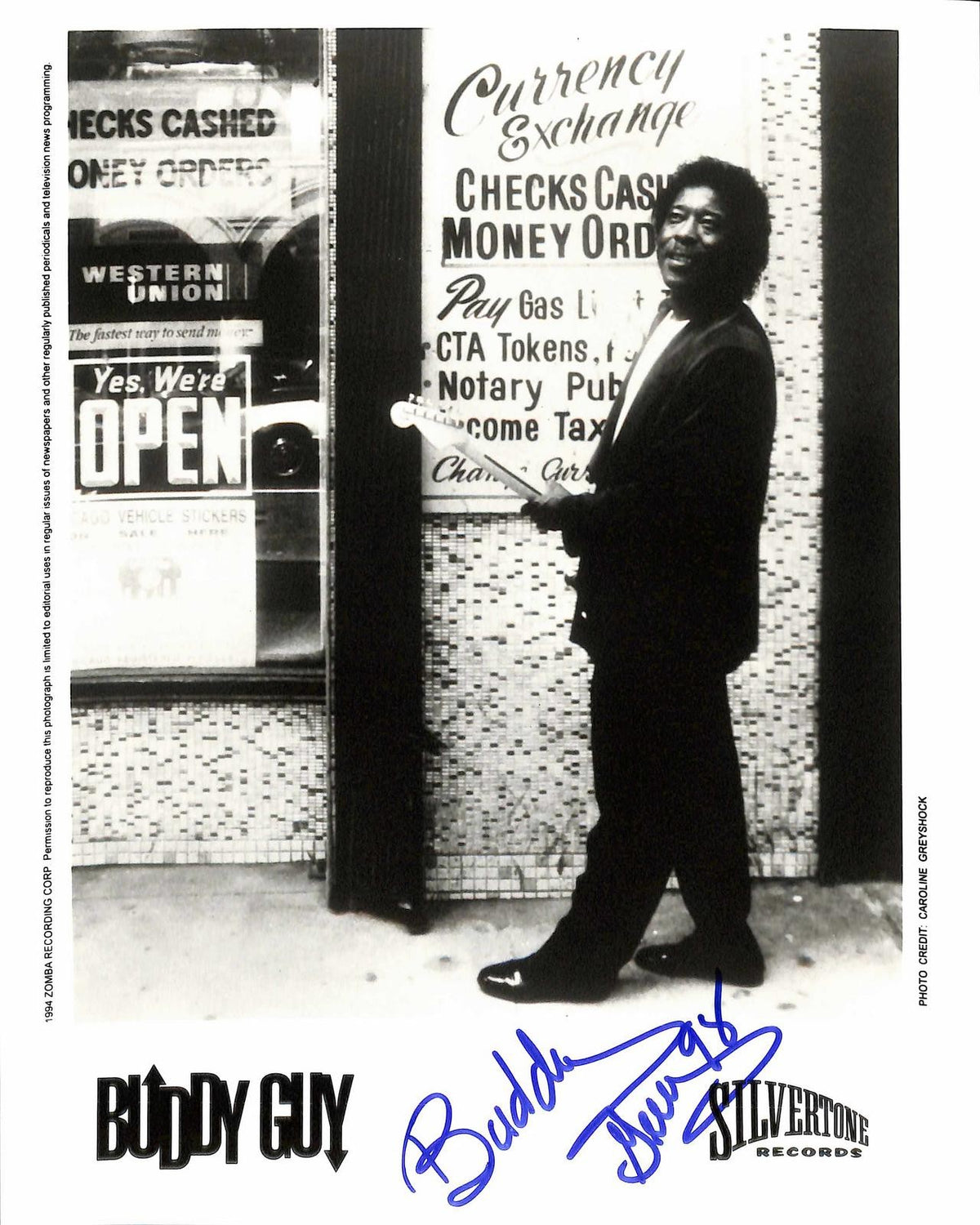 Buddy Guy Signed Black and White Promotional Photo 8x10 BECKETT0