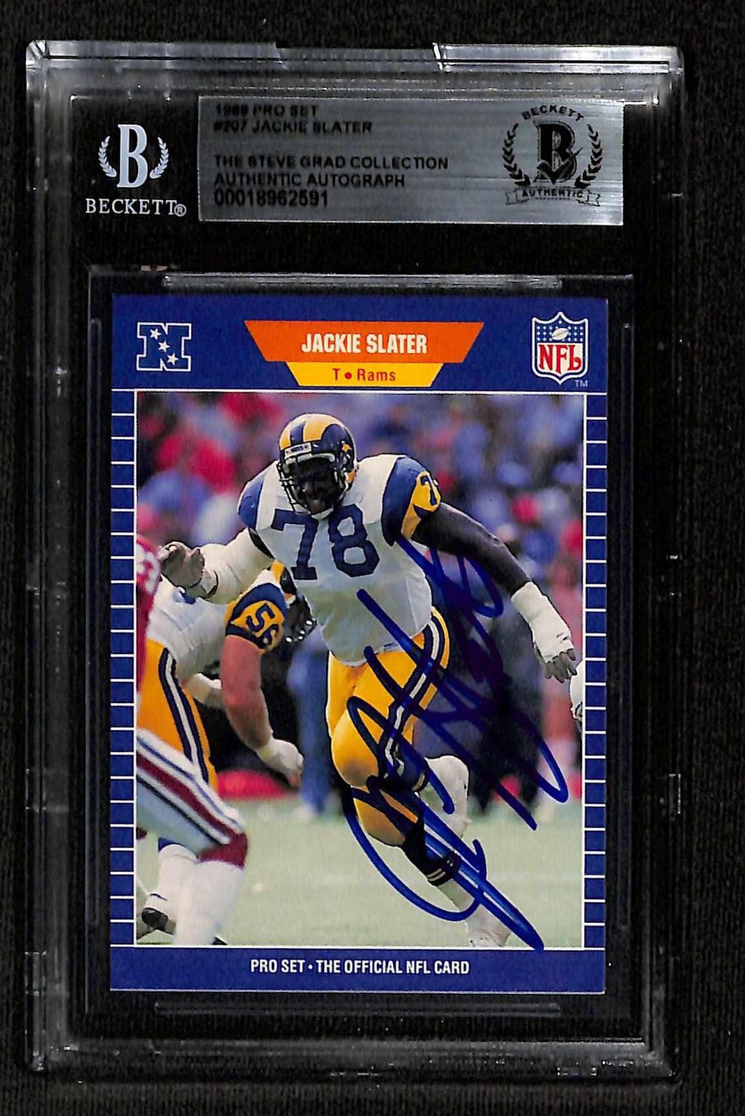 Jackie Slater Signed 1989 Pro Set Rams Card Beckett Auto0