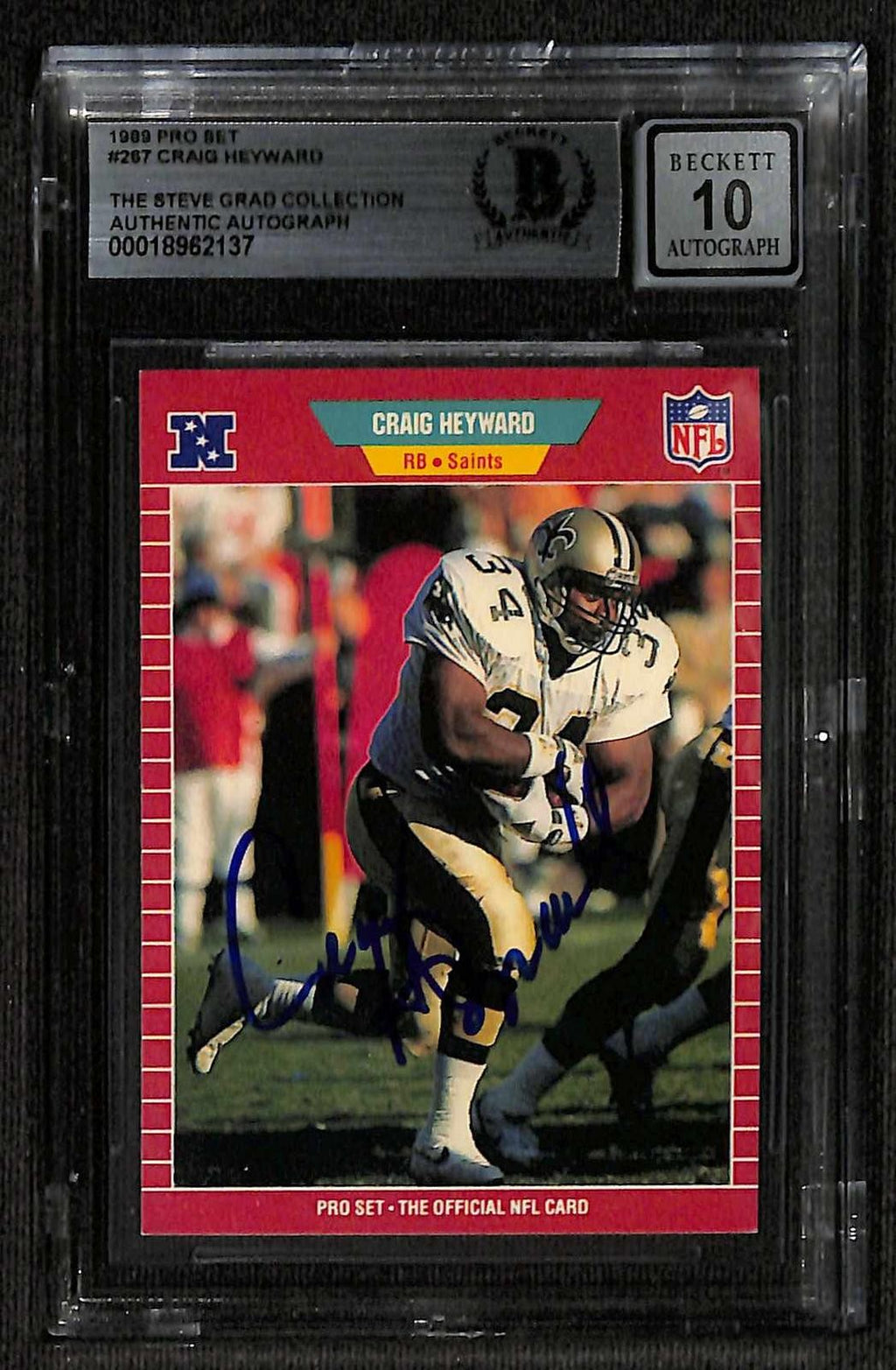 Craig Heyward Signed 1989 Pro Set Saints ROOKIE Card Beckett Auto 100