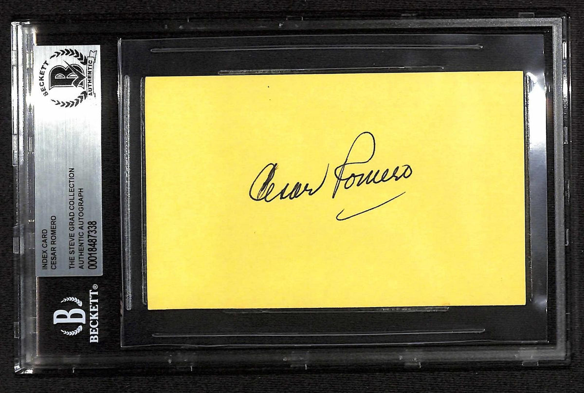Cesar Romero Batman "The Joker" Signed Index Card Beckett Slabbed Autograph0