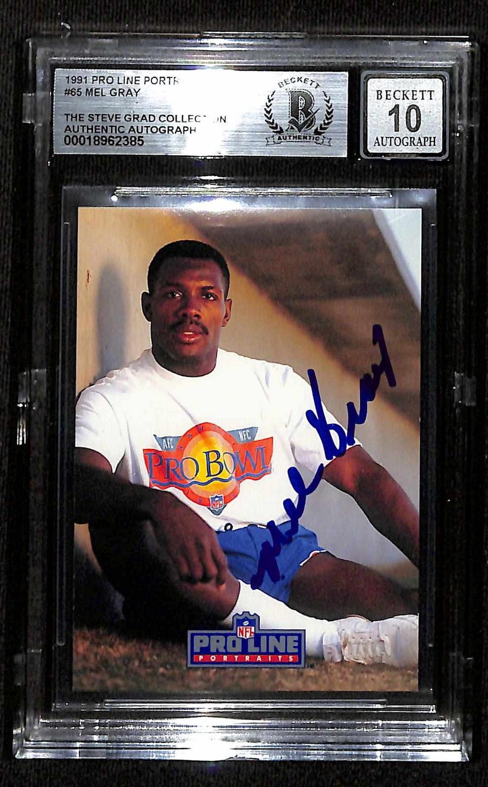 Mel Gray Lions Signed 1991 Pro Line Portraits Card Beckett 10 Auto0