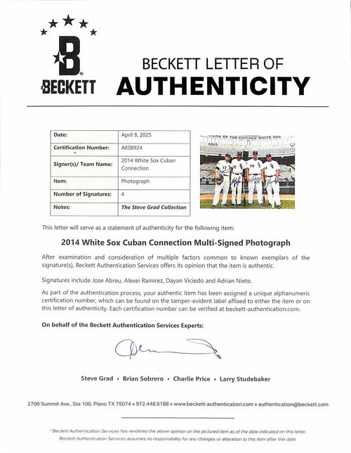 2014 White Sox Cuban Connection Signed Photo 11x14 Beckett LOA1