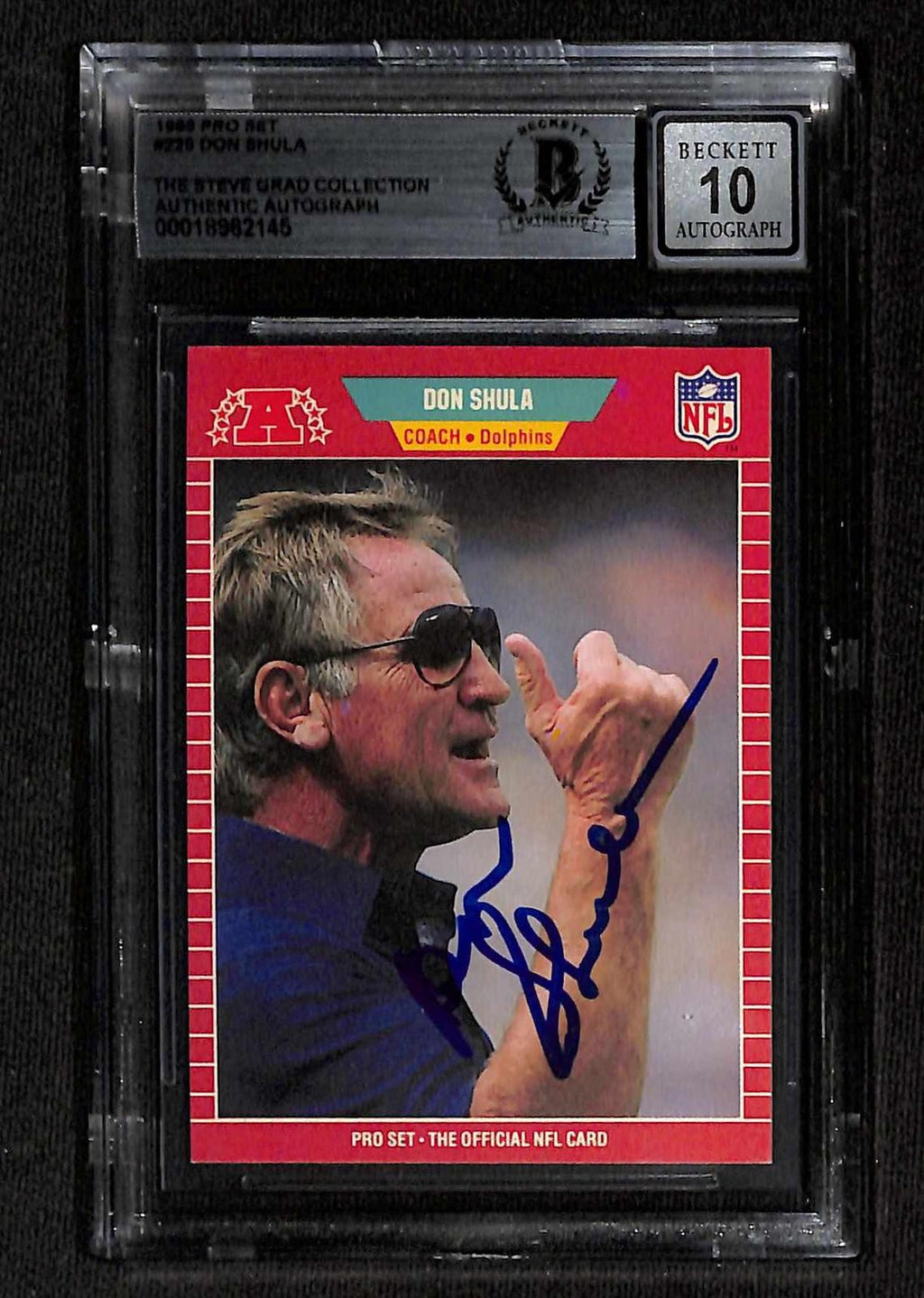 Don Shula Signed 1989 Pro Set Dolphins Card Beckett Auto Grade 100