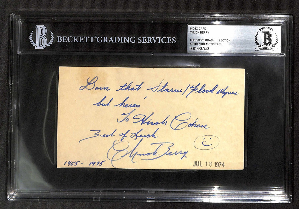 Chuck Berry Guitar Legend Vintage Signed & Inscribed Index Card BECKETT0