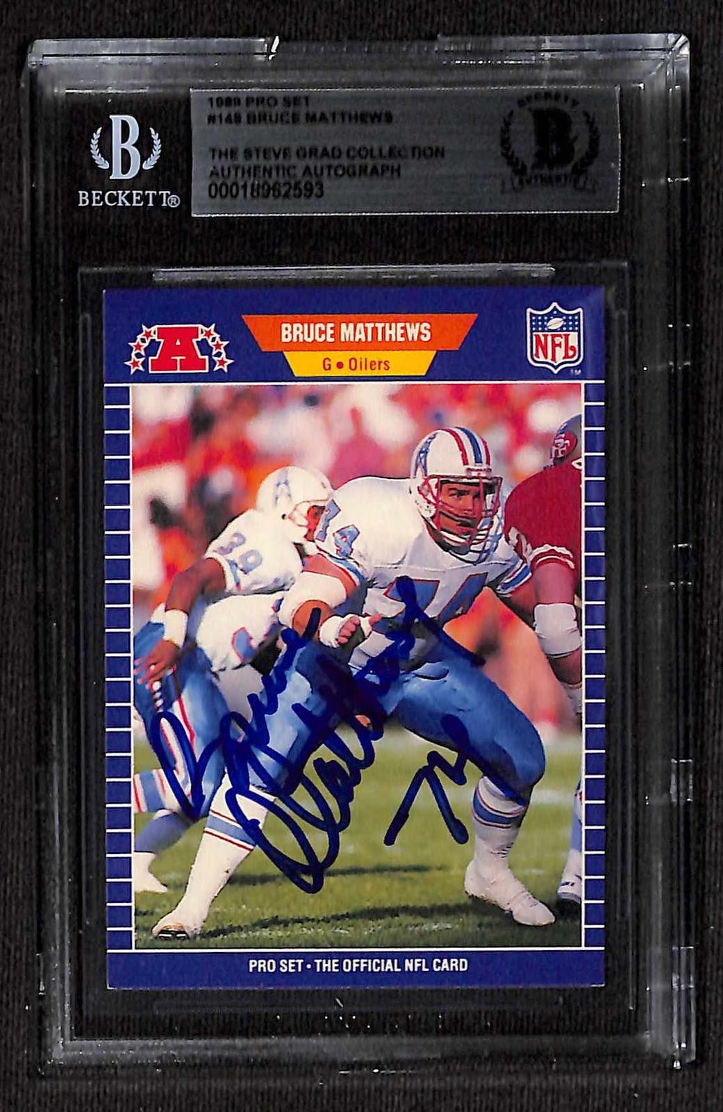 Bruce Matthews Signed 1989 Pro Set Oilers HOF Card Beckett0