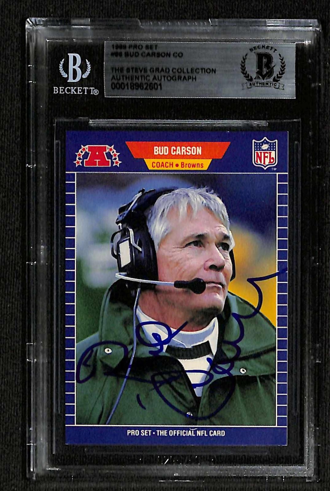 Bud Carson Signed 1989 Pro Set Browns Head Coach Card Beckett0