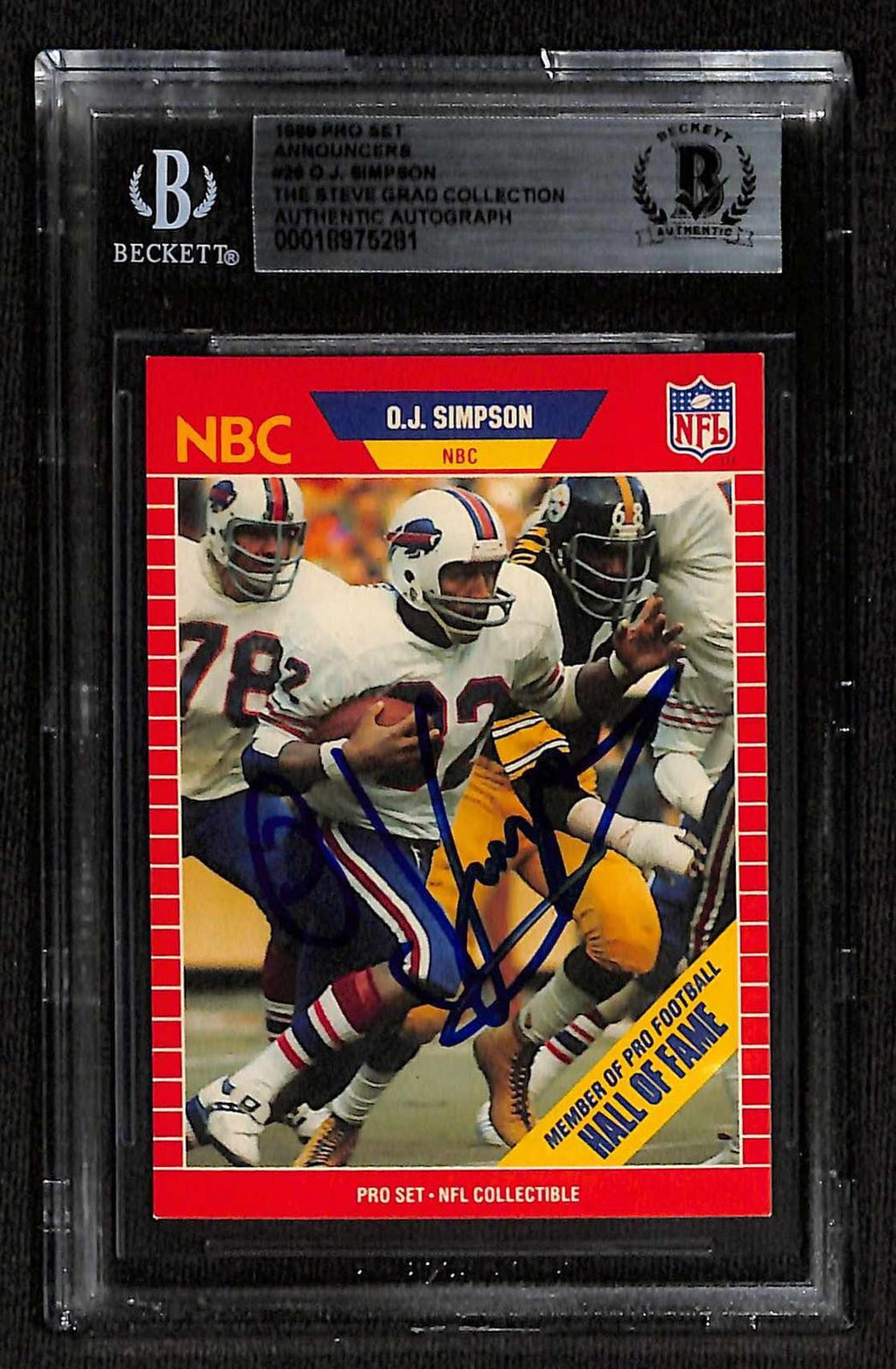 O.J. Simpson Signed 1989 Pro Set NBC Announcer Card Beckett AUTO0