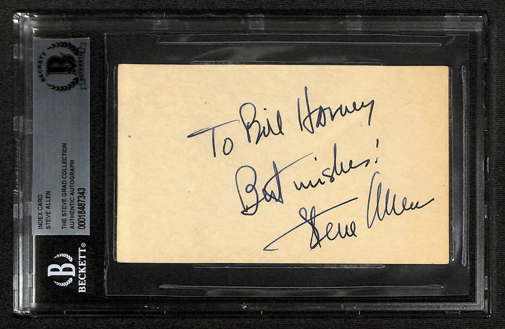 Steve Allen The Tonight Show Signed Index Card Beckett Slabbed Autograph0