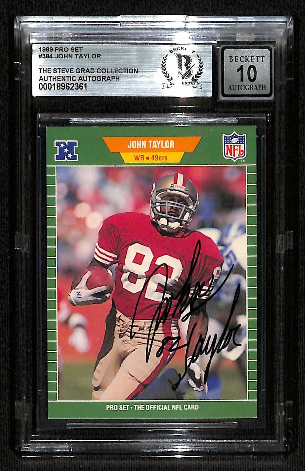 John Taylor Signed 1989 Pro Set #384 49ers Card Beckett Auto 100