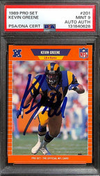 Kevin Greene RAMS HOF Signed 1989 Pro Set #201 Card PSA MINT 9 PSA/DNA0