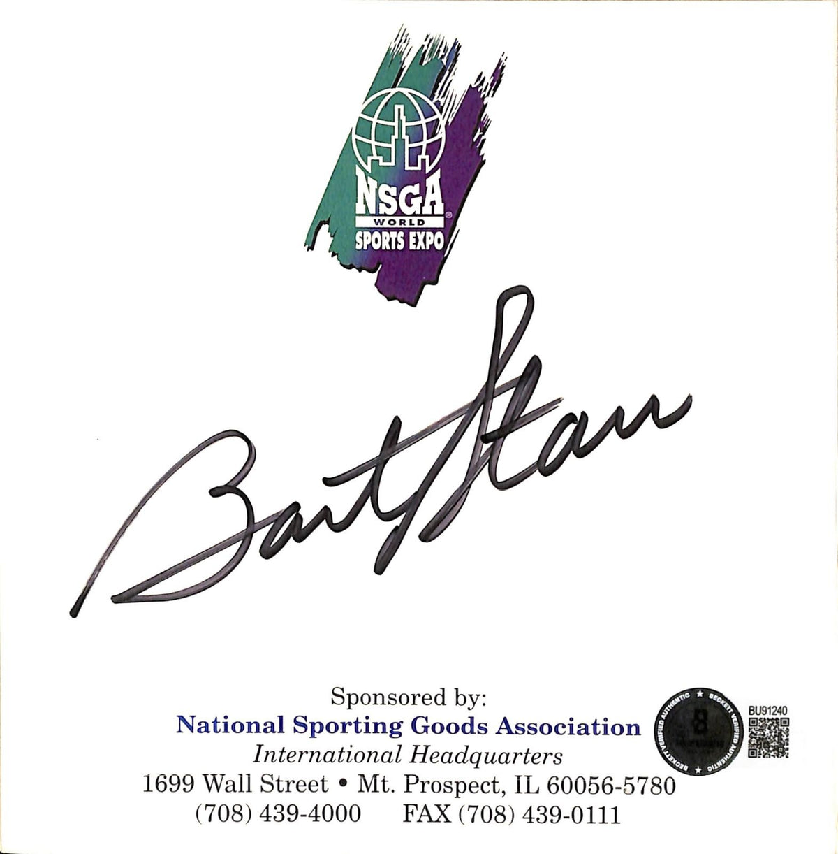 Bart Starr Packers HOF signed NSGA Sports Expo card cut Beckett0
