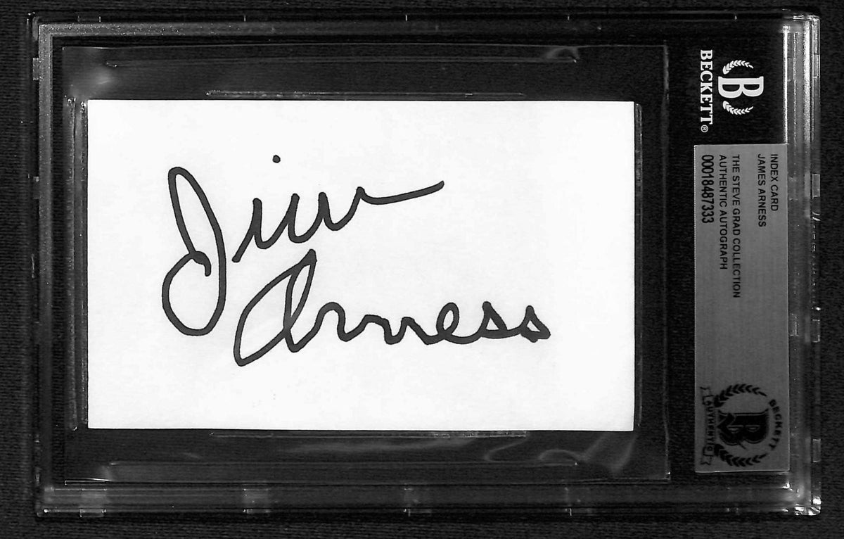James Arness Matt Dillon Gunsmoke Signed 3x5 Index Card Beckett0