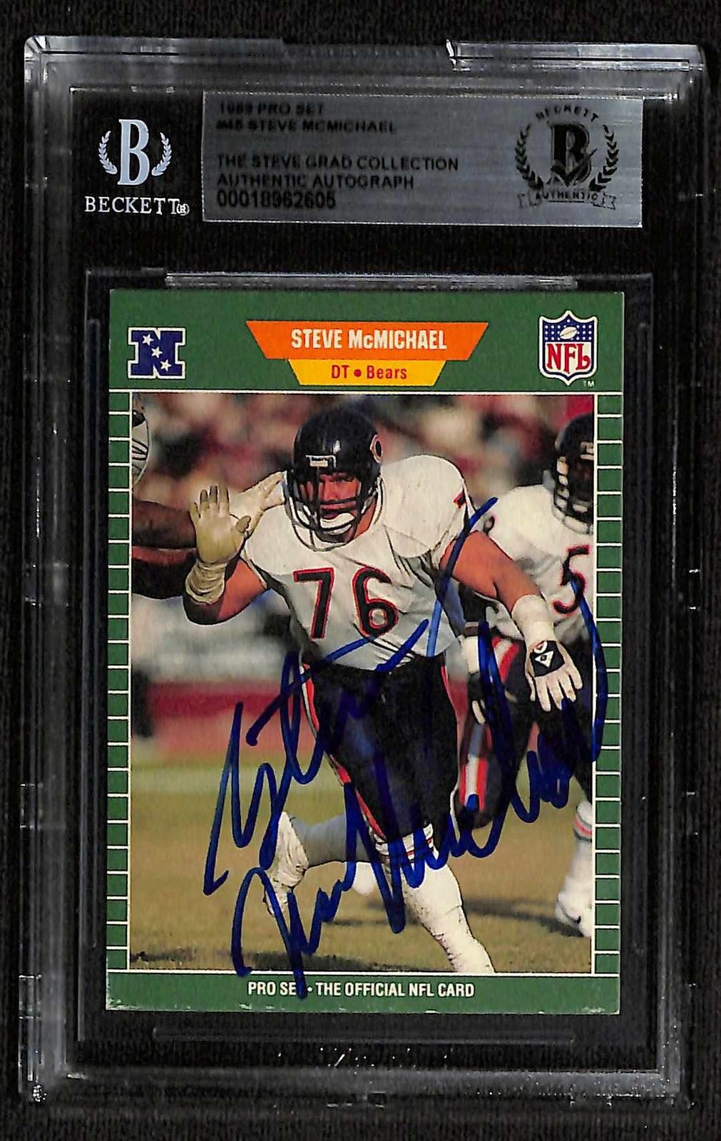 Steve McMichael Signed 1989 Pro Set Chicago Bears Card Beckett0
