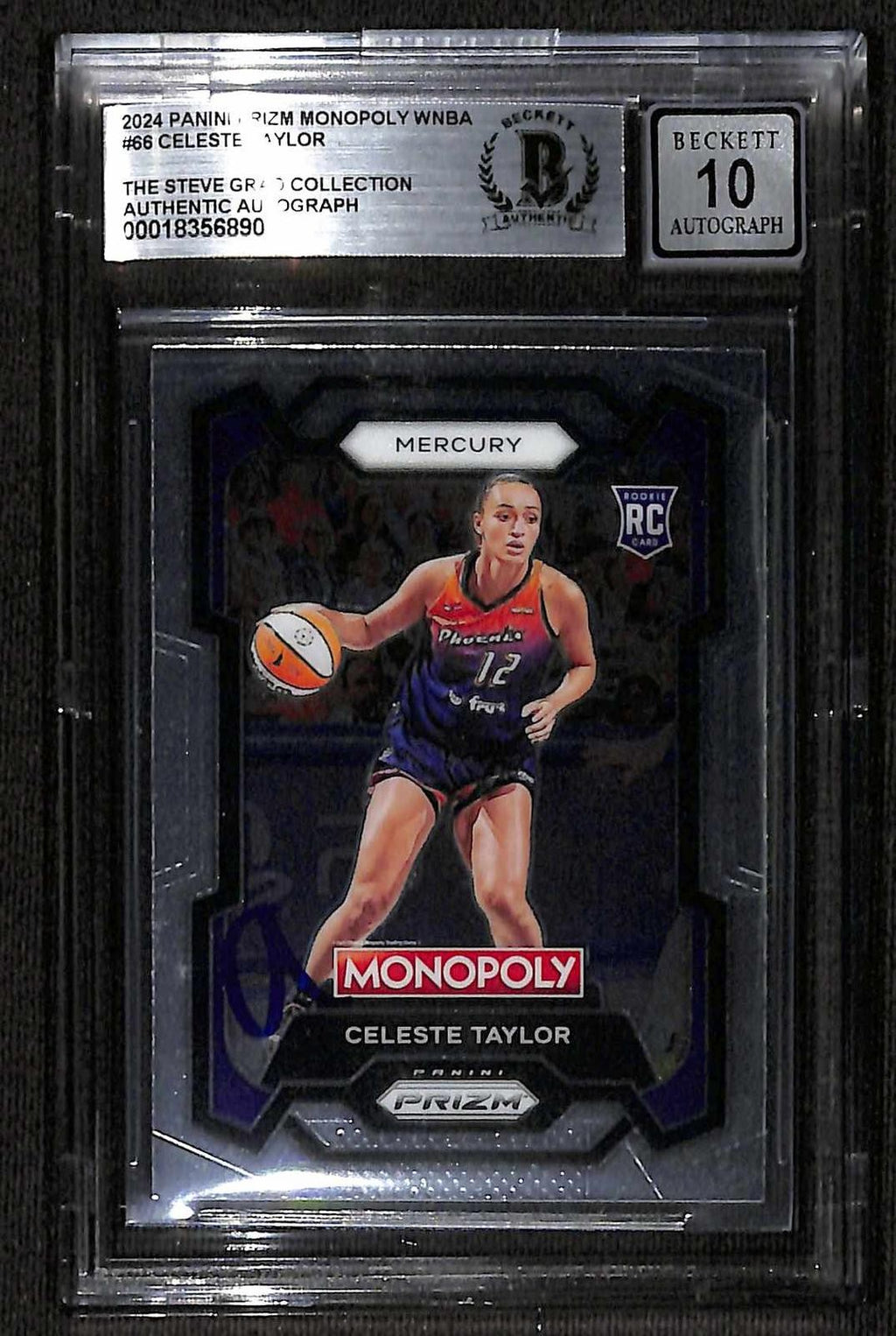 Celeste Taylor Signed 2024 Panini Prizm Monopoly WNBA Rookie Card Beckett 100