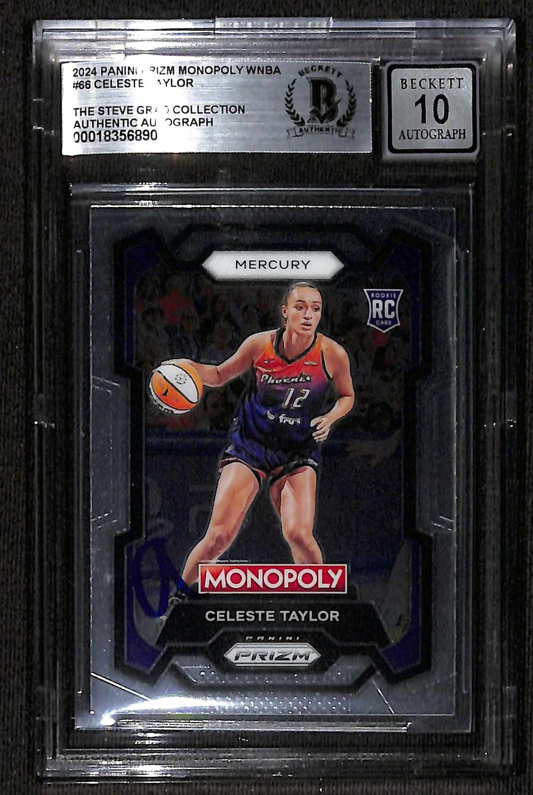Celeste Taylor Signed 2024 Panini Prizm Monopoly WNBA Rookie Card Beckett 100