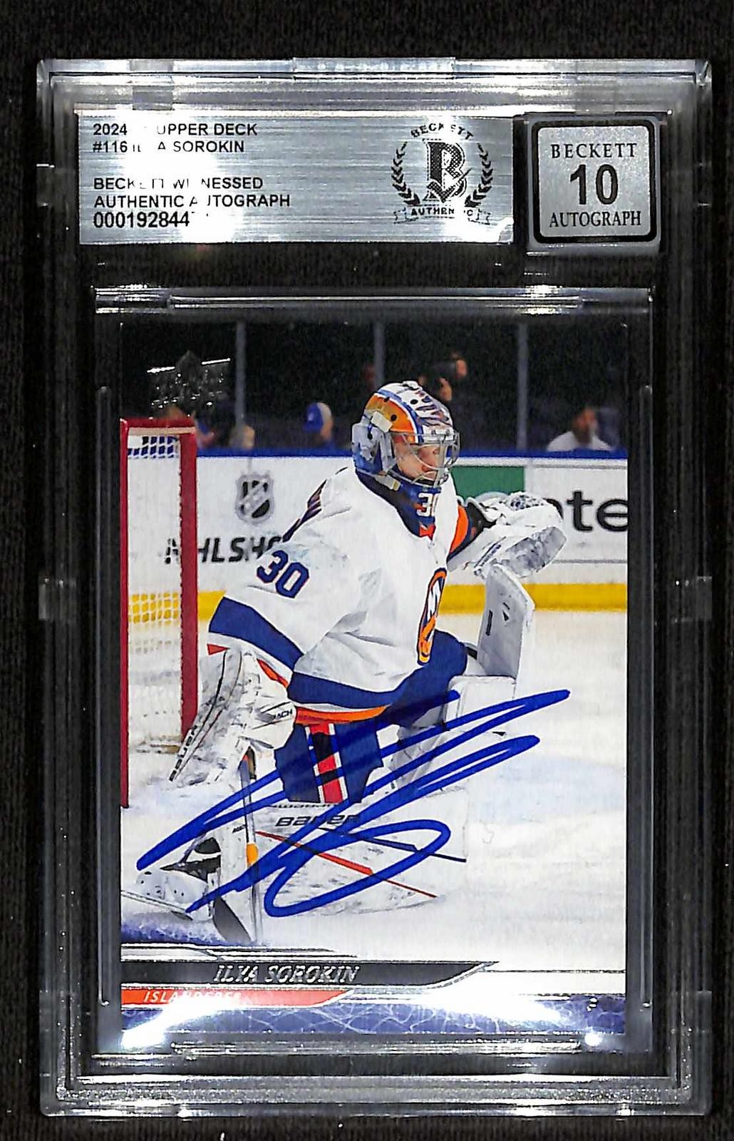 Ilya Sorokin Signed 2024 Upper Deck Hockey Card Beckett Auto 100
