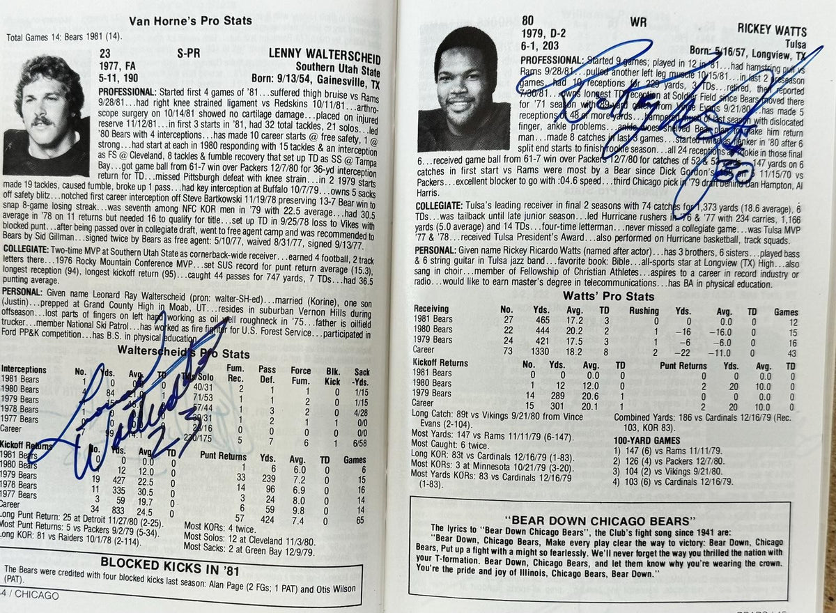 1982 Chicago Bears Signed Official Media Guide By 48! Payton Ditka BAS3