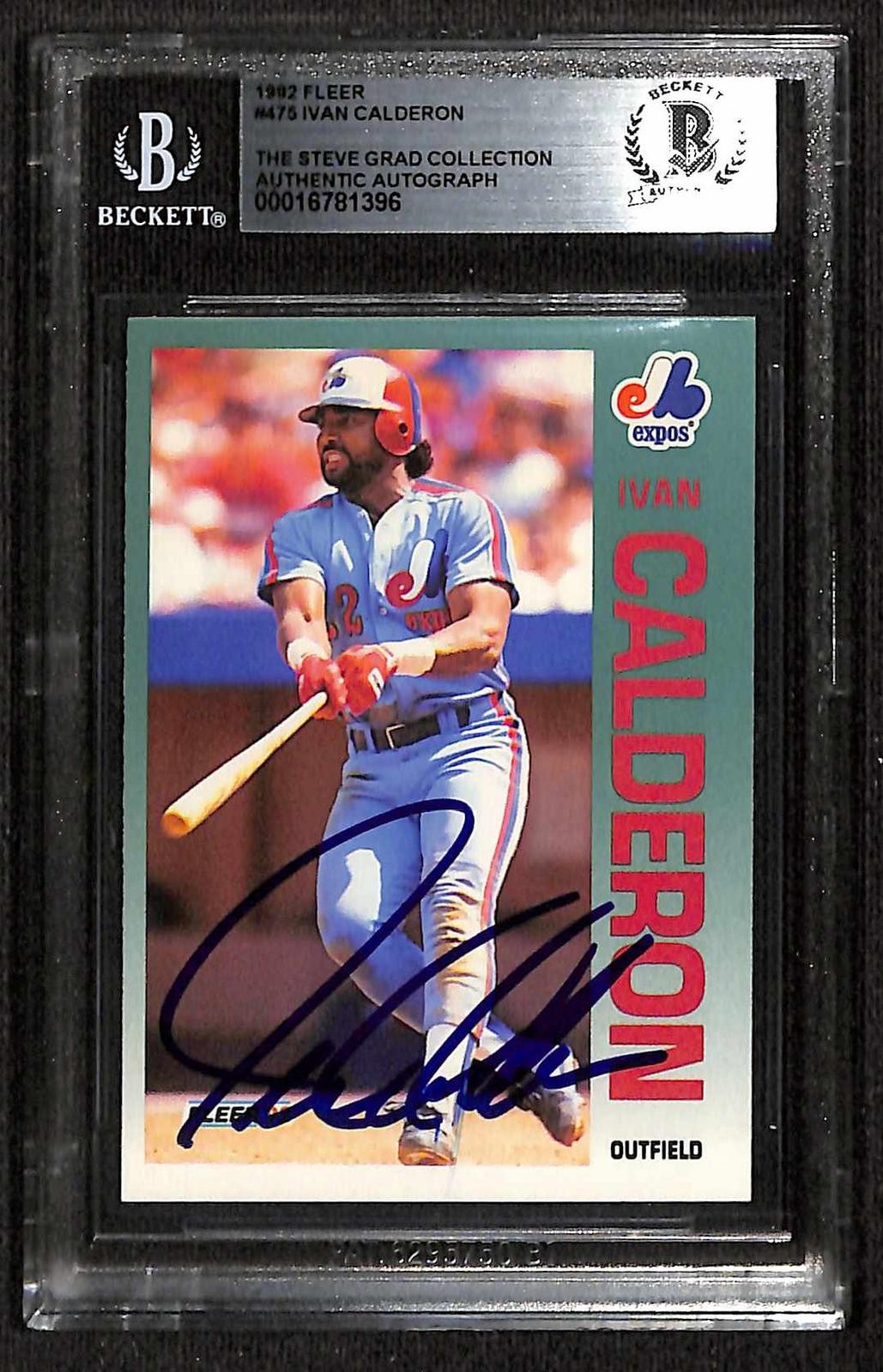 Ivan Calderon Signed 1992 Fleer Expos Trading Card Beckett Slabbed0