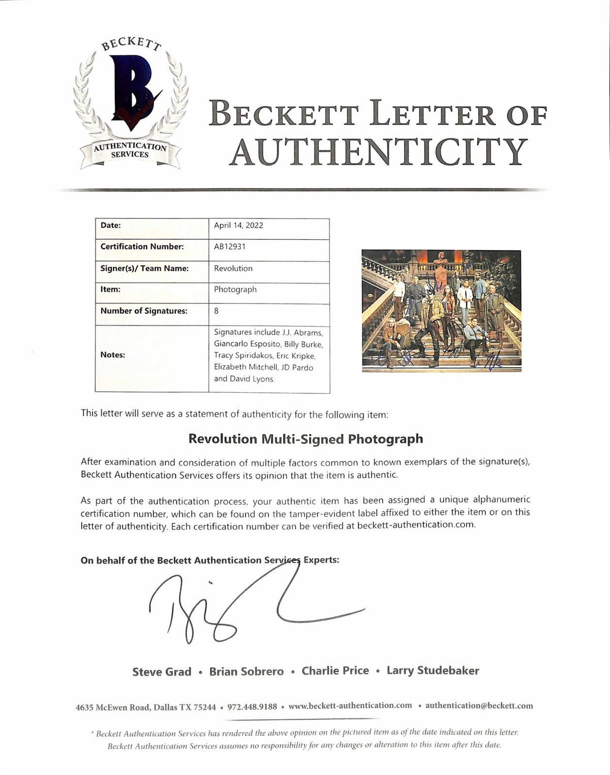 Revolution Cast Multi-Signed 11x14 Photo by 8! BECKETT LOA1