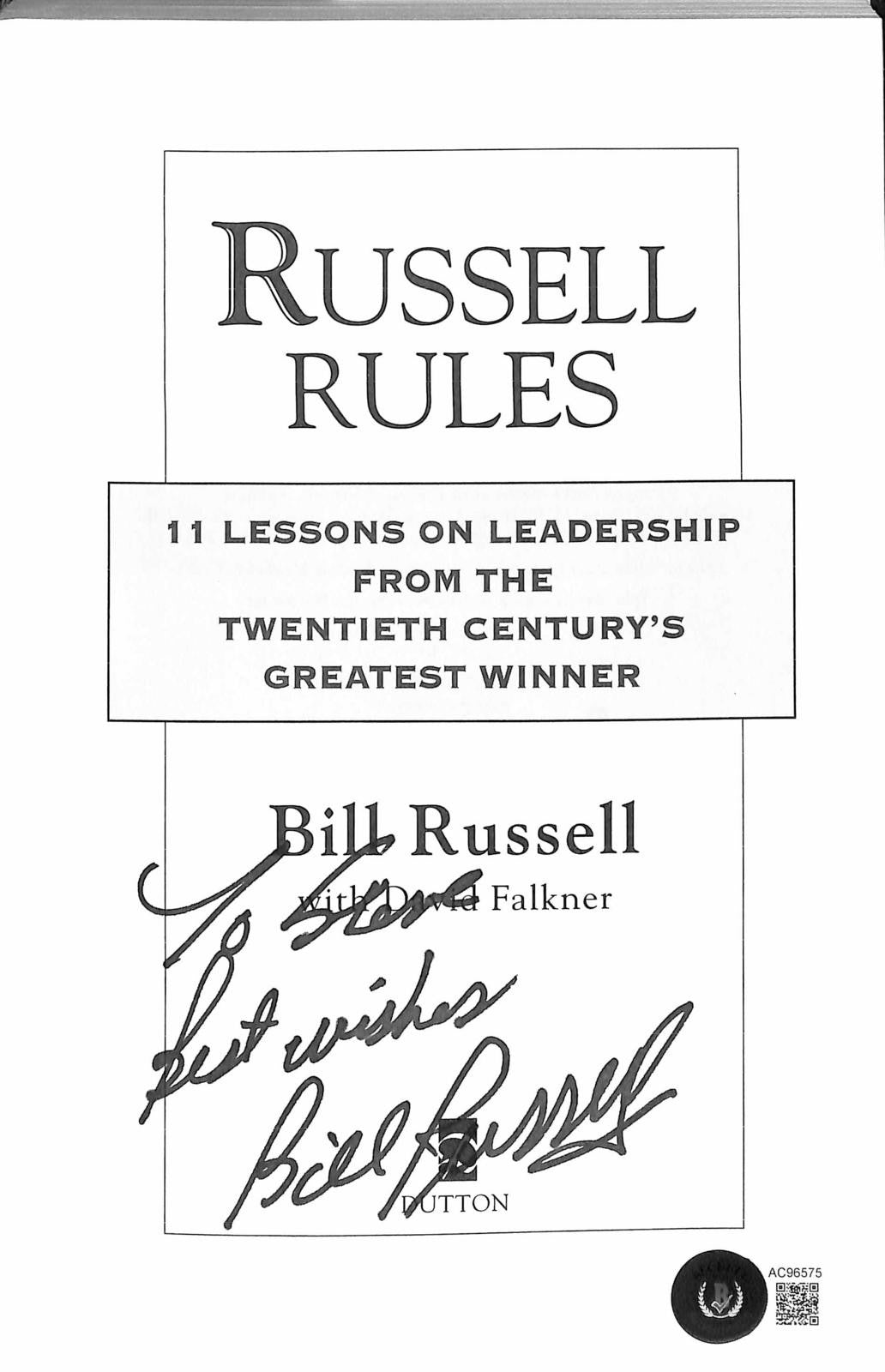 Bill Russell Celtics HOF Signed 'Russell Rules' Book Beckett0