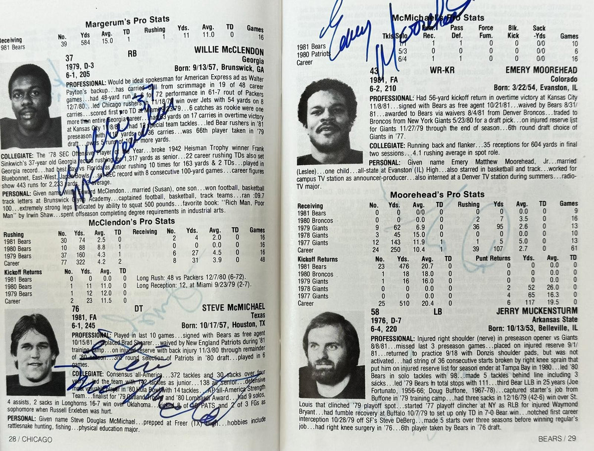 1982 Chicago Bears Signed Official Media Guide By 48! Payton Ditka BAS10