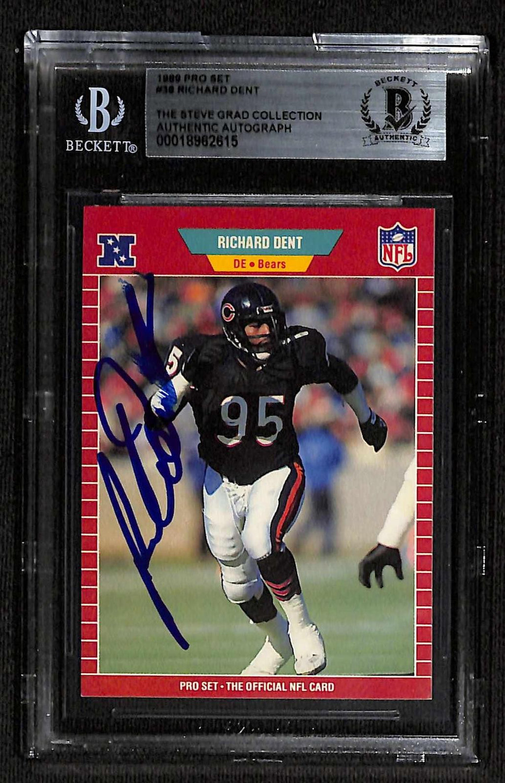 Richard Dent Signed 1989 Pro Set Chicago Bears Card Beckett Slab0