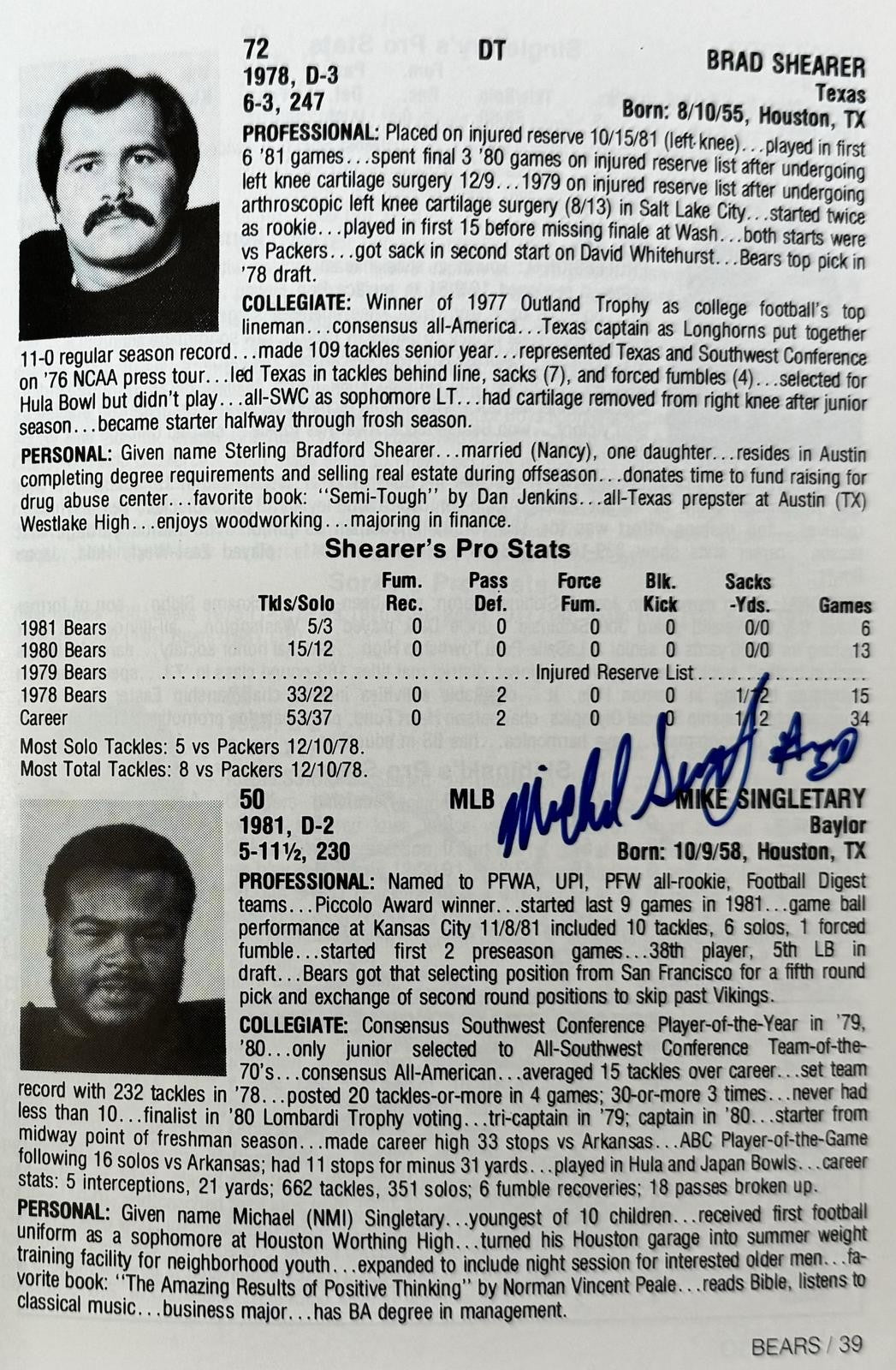 1982 Chicago Bears Signed Official Media Guide By 48! Payton Ditka BAS6