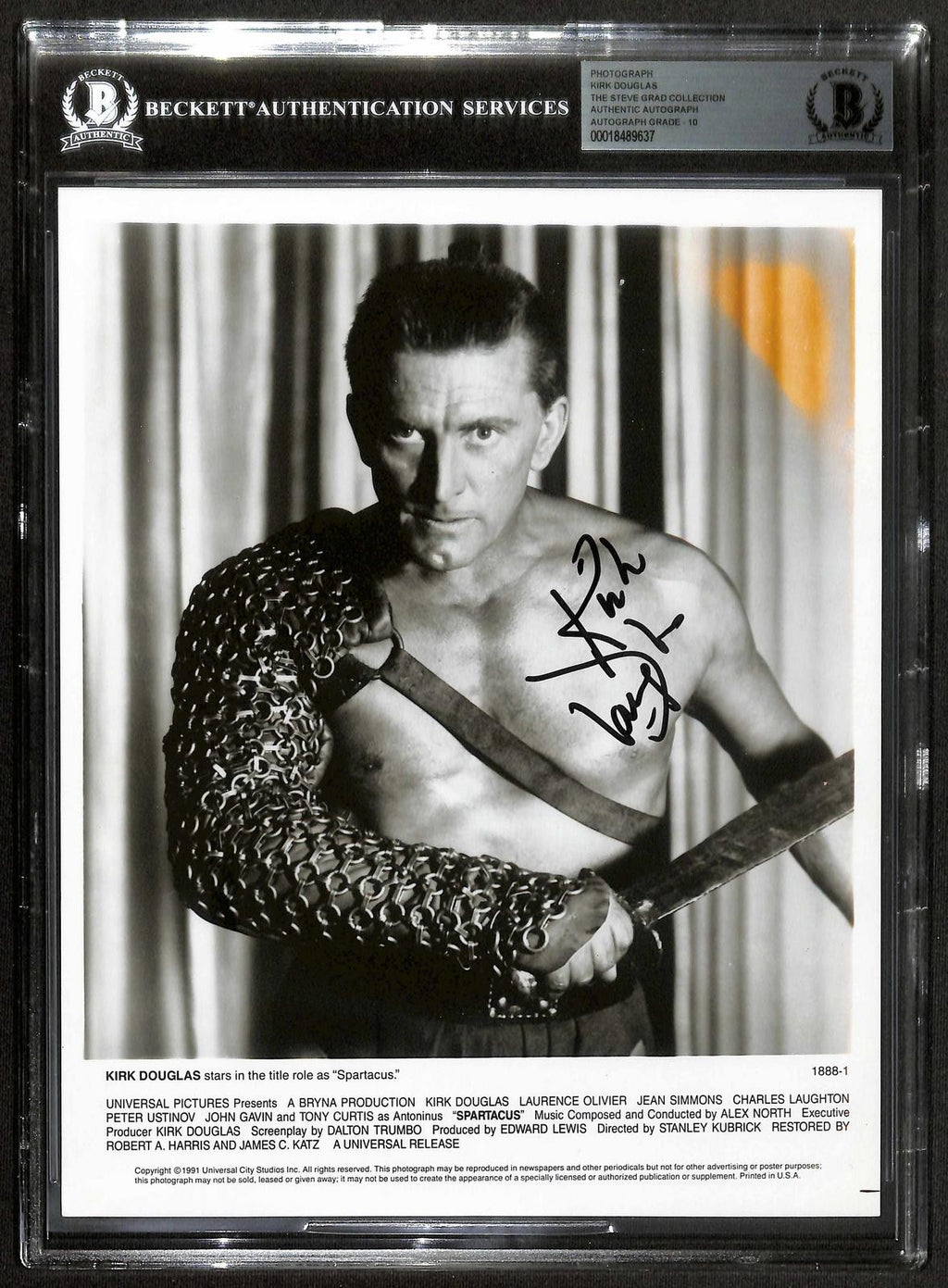 Kirk Douglas Signed Spartacus 8x10 Photo Beckett Auto 100