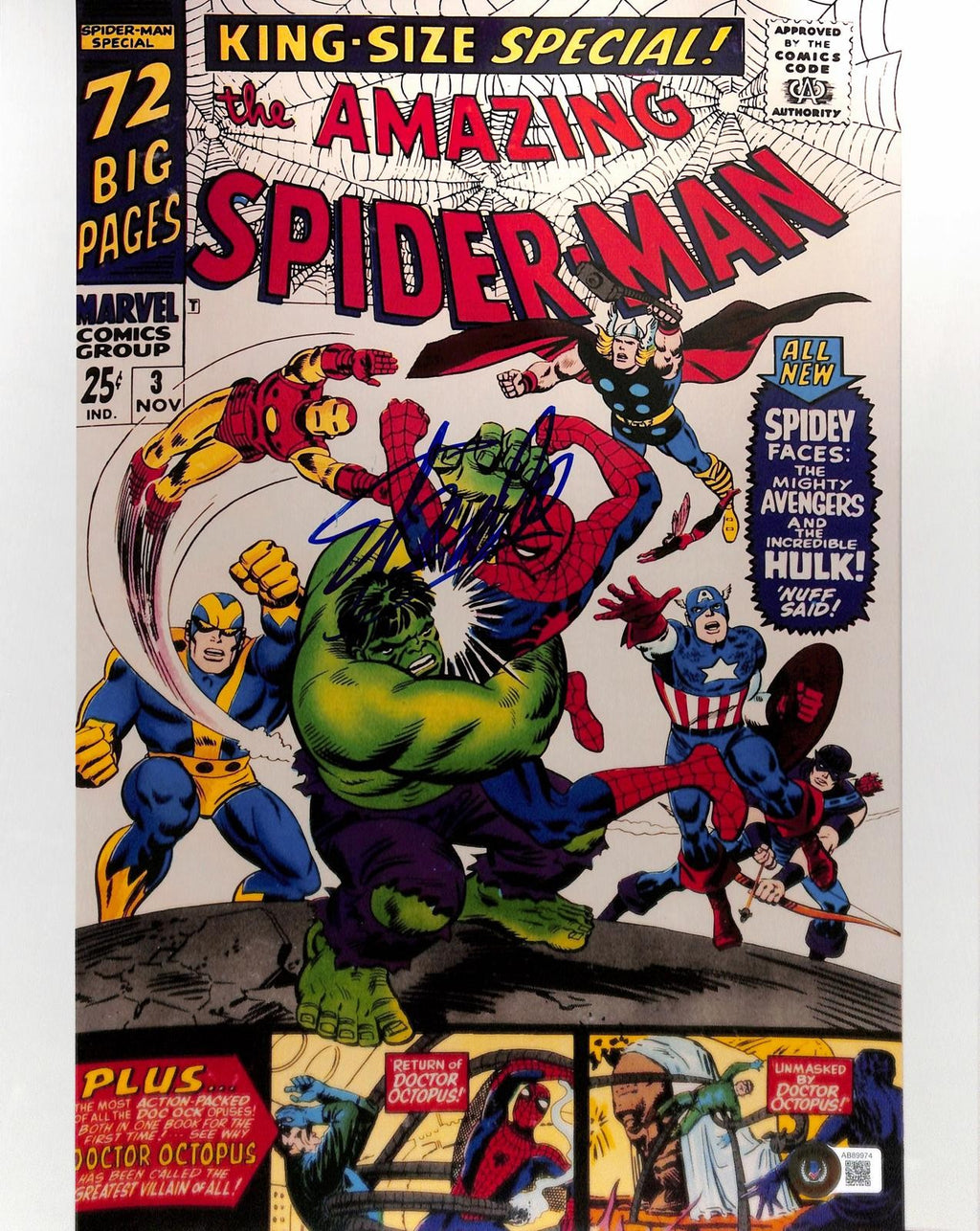 Stan Lee Signed Amazing Spider-Man Photograph 11x14 Beckett0