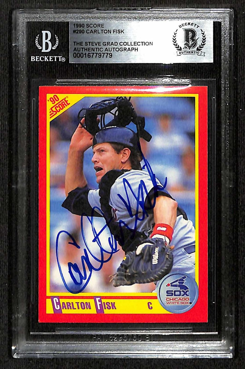 Carlton Fisk Signed 1990 Score #290 Baseball Trading Card Beckett0