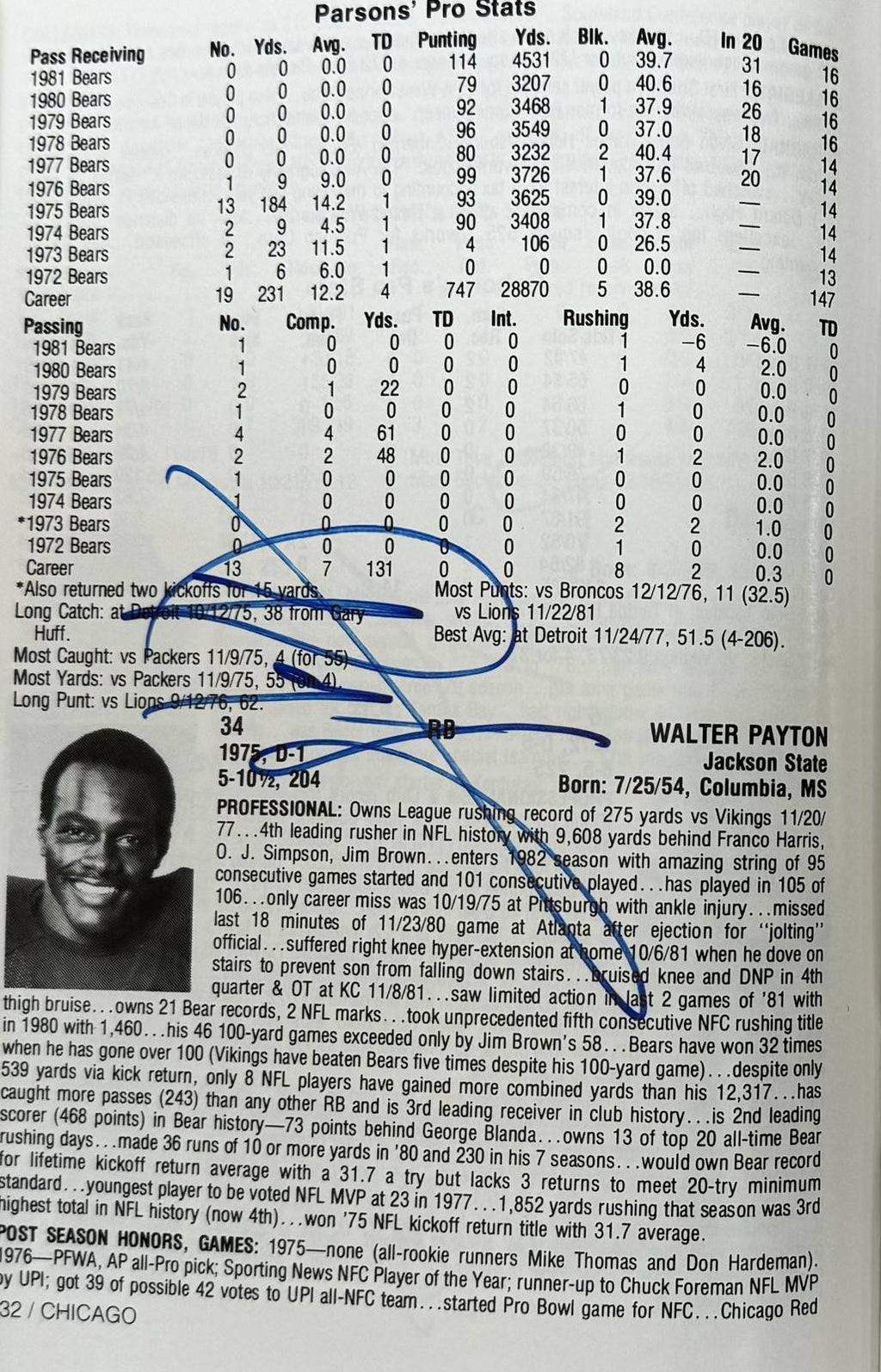 1982 Chicago Bears Signed Official Media Guide By 48! Payton Ditka BAS8