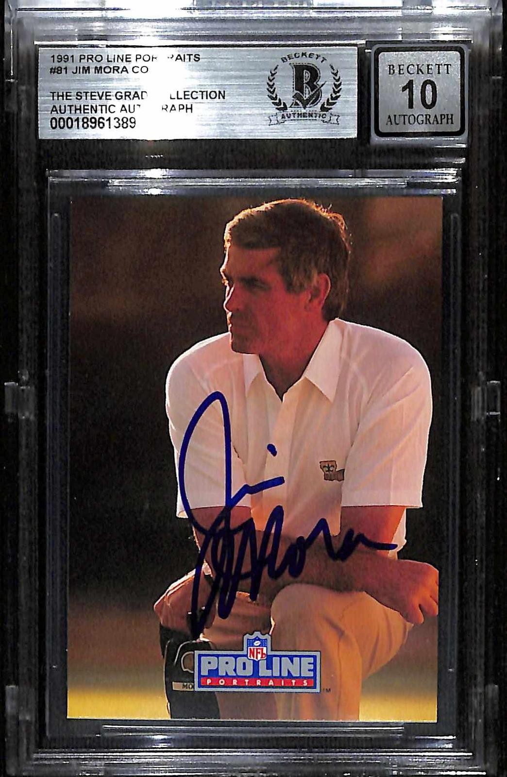 Jim Mora Saints HC Signed 1991 Pro Line Portraits Card Beckett Auto 100