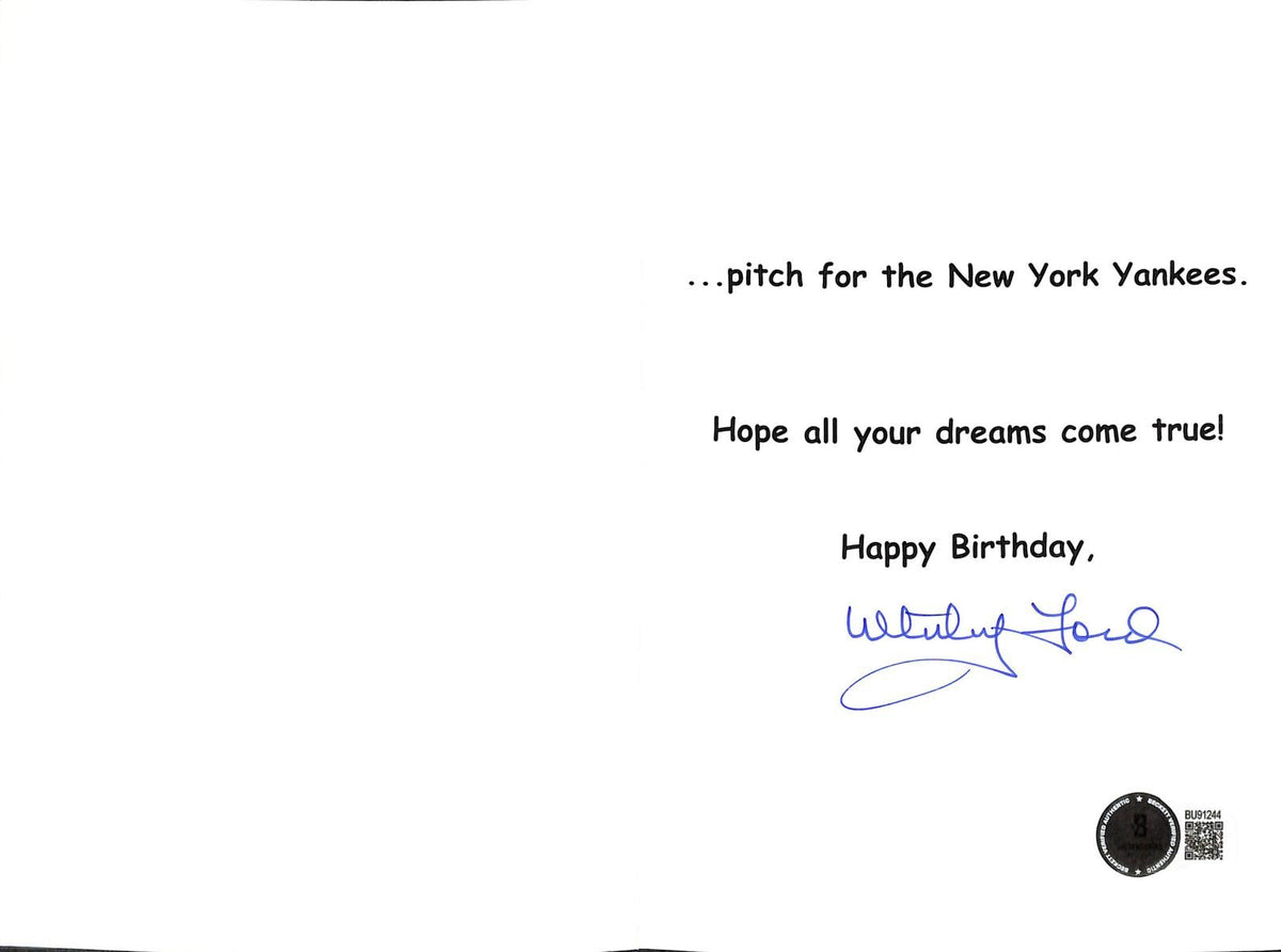 Whitey Ford RARE Signed New York Yankees Birthday Greeting Card BAS0