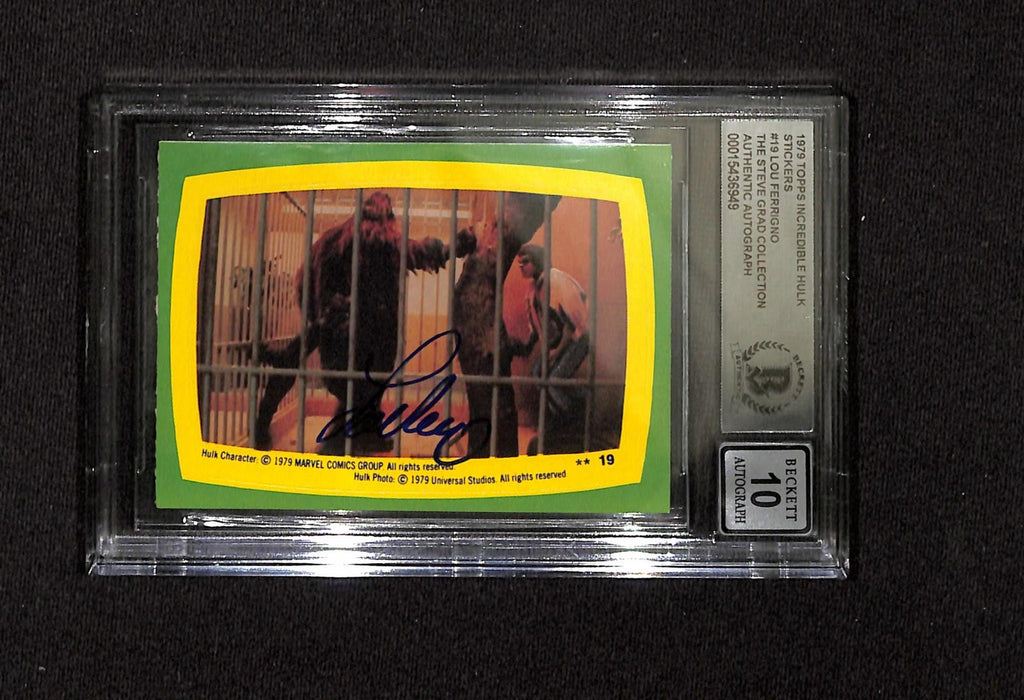 Lou Ferrigno Signed 1979 Topps Hulk Sticker #19 Beckett Slab Auto 100