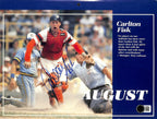 Carlton Fisk White Sox HOF Signed Calendar Page Beckett Slabbed0