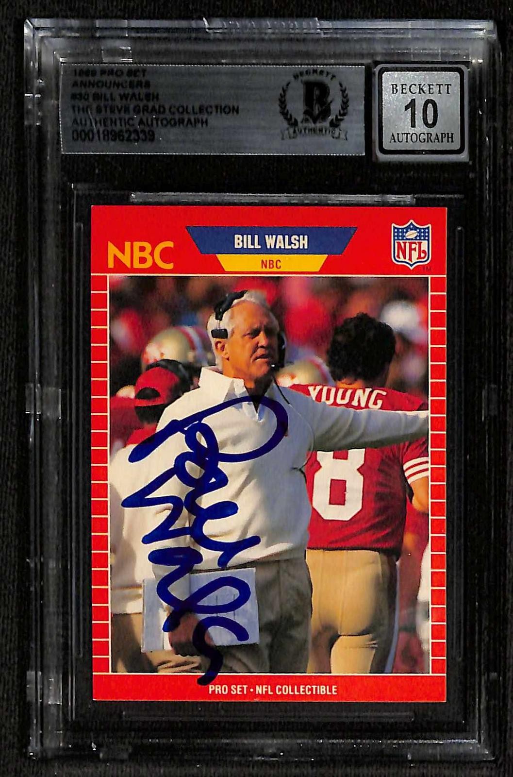 Bill Walsh 49er's HOF Signed 1989 Pro Set Card Beckett Auto 100
