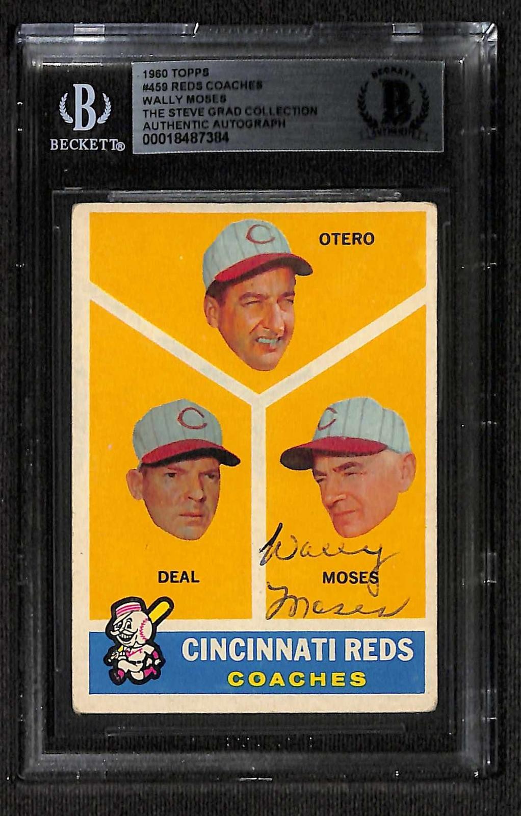 Wally Moses Signed 1960 Topps Reds #459 Reds Coaches Card Beckett0