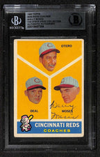 Wally Moses Signed 1960 Topps Reds #459 Reds Coaches Card Beckett0
